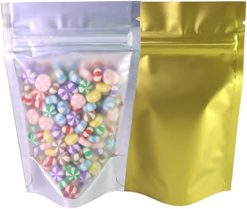 Miniatura 21 de 100 bolsas de sellado con cremallera resellables de papel metálico de color transparente esmerilado para ventana (negro, soporte 2 onzas)
