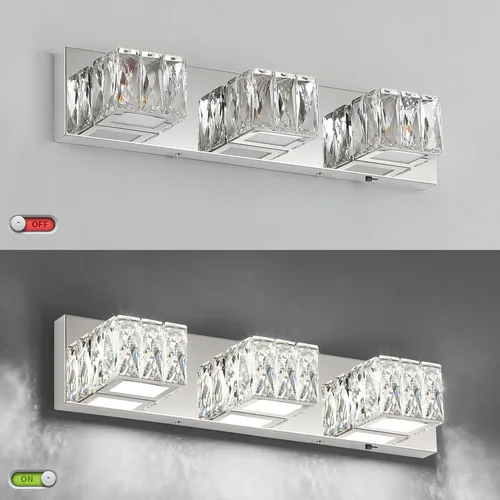 Miniatura 6 de Lámpara LED de baño – Moderna lámpara de tocador de cristal de 3 luces – Lámpara de pared cromada para baño 5CCT regulable