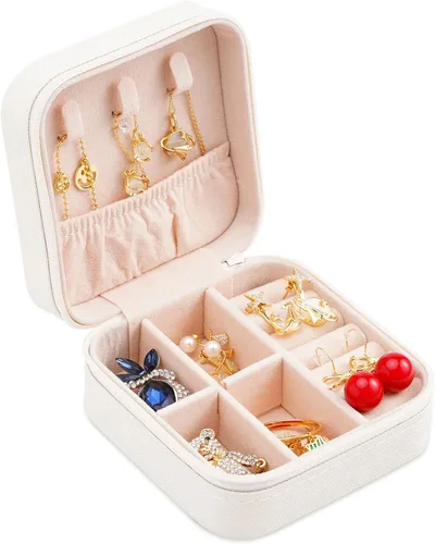 Miniatura 7 de Mini joyero portátil de viaje de cuero para joyas organizador de anillos caja de regalo para niñas y mujeres blanco