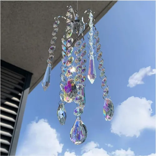 H&D Hyaline & Dora Candelabro con Campanillas de Viento, Prismas de Cristal con Recubrimiento AB, Atrapasoles Colgante, Pendiente para Decoración