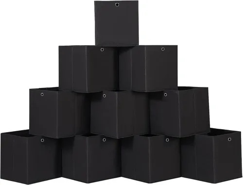 Miniatura 18 de Cubos de Almacenamiento Plegables Negros Contenedores, Cubos de Almacenamiento de Tela de 11 Pulgadas, Cajas de Almacenamiento de Tela, Cubos