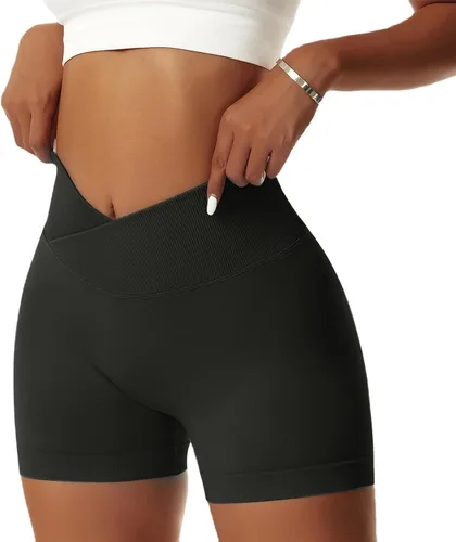 Vertvie Pantalones cortos de entrenamiento para mujer, pantalones cortos de gimnasio con cuello en V, de elastano, para yoga, ciclista, cintura