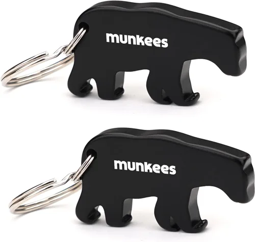 munkees Little Bear - Llavero abridor de botellas, paquete de 2 abridores de cerveza de aluminio, accesorios de viaje al aire libre, color negro