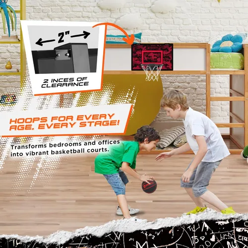 Miniatura 6 de Mini aro de baloncesto para puerta AND1: tablero antirroturas de 18x12, 2 mini balones de baloncesto y bomba manual incluida - Accesorio de Rojo