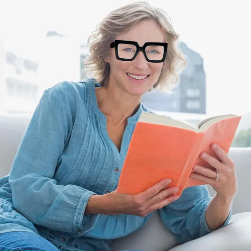 Miniatura 4 de Paquete de 3 lentes de lectura de marco grueso de gran tamaño para mujer, elegantes anteojos cuadrados grandes que bloquean la luz azul