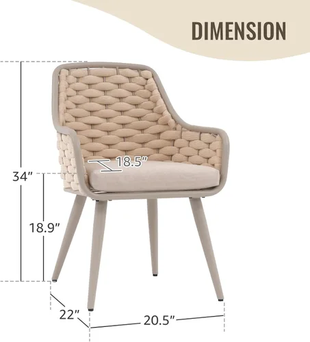 Miniatura 3 de SUNSITT Juego de 2 sillas de comedor contemporáneas para exteriores, sillas de comedor de metal para patio con cojines resistentes a la intemperie