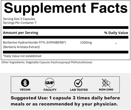 Miniatura 2 de FOLIUS LABS Clean Label Berberina HCl 97% - Suplemento de berberina pura de alta resistencia clínicamente estudiada de 500 mg - Sin gluten - 21