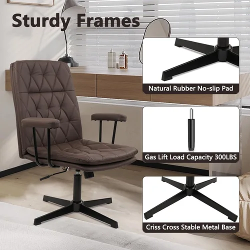 Miniatura 5 de CLATINA Silla de oficina sin ruedas, sillas de escritorio cruzadas de cuero con brazos, moderna silla de computadora con patas cruzadas, altura