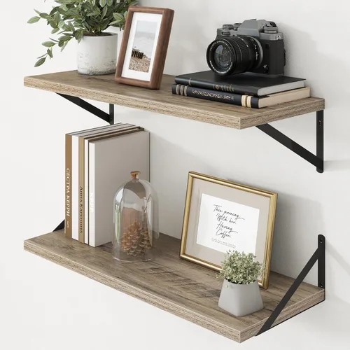 Miniatura 33 de Axeman Estantes flotantes profundos Juego de 2 estantes de pared negros de 16 pulgadas Estantes flotantes de madera de 10 pulgadas