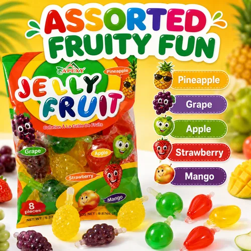 Miniatura 6 de Apexy Caramelos de gelatina de frutas, varios bocadillos de gelatina en forma de fruta, sabor a fresa, mango, manzana, piña, uva, caramelo asiático