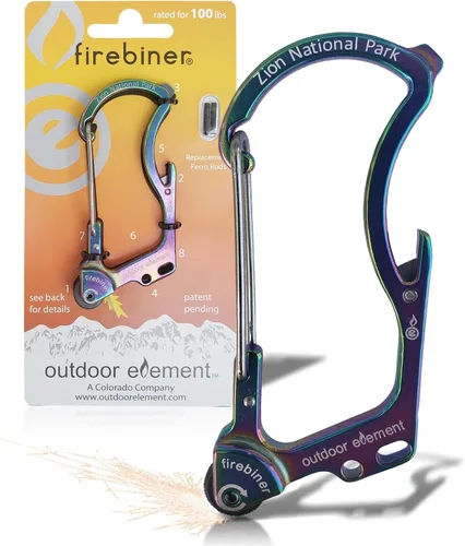 Miniatura 21 de OUTDOOR ELEMENT Firebiner Custom Engraved 6-in-1 Fire Starter Carabiner Multitool – Survival Gear EDC Keychain with Utility Blade, Bottle Opener