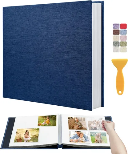Miniatura 67 de Álbum autoadhesivo para fotos de 4 x 6 pulgadas, álbum de recortes con cubierta de lino magnética, 30 páginas adhesivas en blanco, para familiares