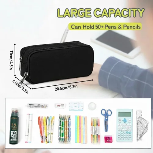 Miniatura 3 de Della Gao Pencil Case, Large Pencil Pouch Nylon Pencil Box for Office Stationery Organizer, Multifunctional Pencil Bag for Men Women Gris WJ001-3