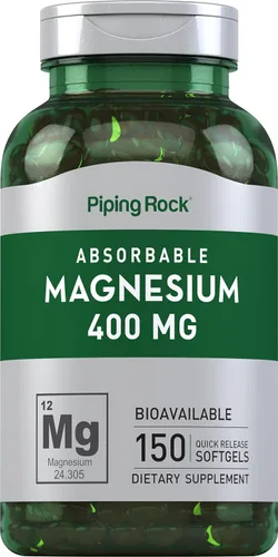 Piping Rock Cápsulas blandas de magnesio | 400 mg | 150 unidades | Suplemento de óxido de magnesio | Sin OMG, sin gluten