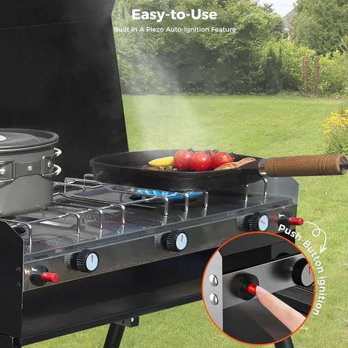 Miniatura 6 de CAMPLUX - Estufa de campamento de propano con 2 quemadores y 1 parrilla, 15,000 BTU portátil, para exteriores, con patas de pie, estufa de gas