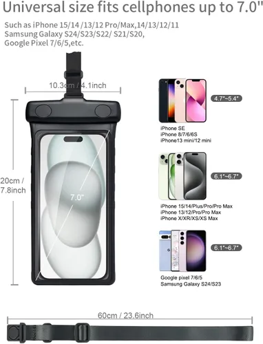 Miniatura 3 de wellhouse Funda impermeable para teléfono, funda impermeable para iPhone 17 16 15 14 13 Pro Max XS Samsung, IPX8 3D bolsa seca para teléfono celular