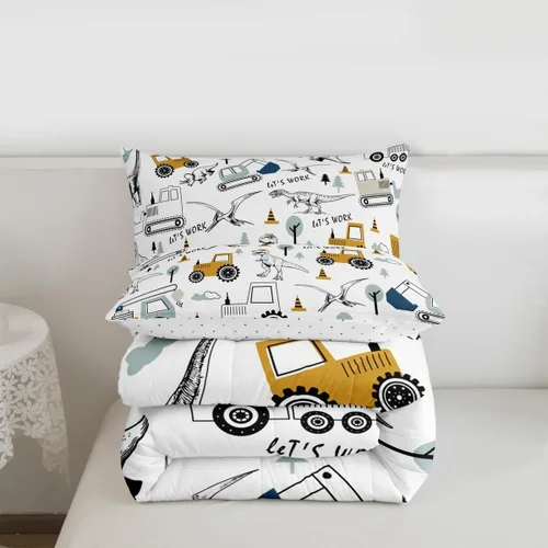 Miniatura 3 de Feelyou Juego de edredón de construcción, tamaño individual, para niños, con dibujos animados, carro, excavadora, tractor, equipo de edredón, Multi