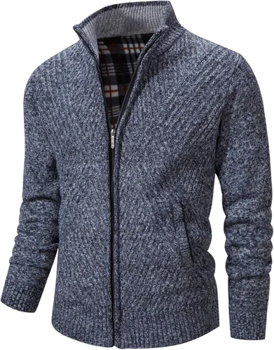 Miniatura 23 de VtuAOL Suéteres tipo cárdigan para hombre, con cremallera completa, cuello alto, cárdigan de punto casual con bolsillos