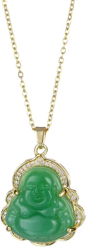 Miniatura 2 de Juego de 2 collares con dije de Buda de la suerte que ríe, cadena ajustable de eslabones de acero inoxidable, collar budista de cuentas de circonita