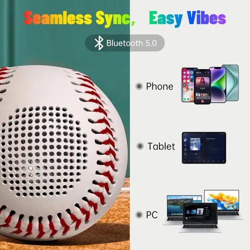 Miniatura 6 de Glow Baseball Bluetooth Speaker，Portable Sports Gift for Fans, Waterproof Outdoor Speaker with Party Lights. Rojo