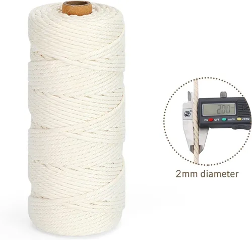 Miniatura 3 de Cordón de macramé 2 mm x 220 yardas (656 pies), cuerda de macramé de algodón natural - cuerda de algodón de macramé trenzada de 2 hilos para colgar