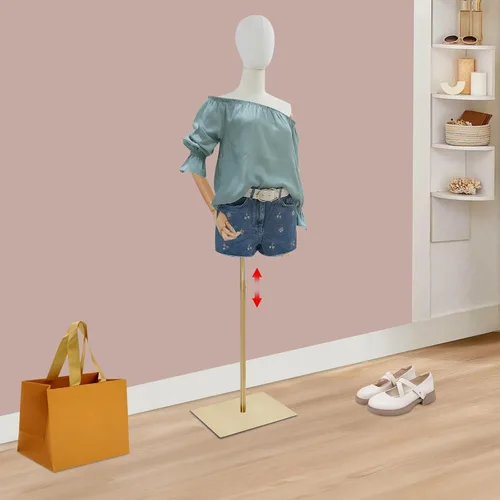 Miniatura 6 de Vestido de maniquí femenino con forma de torso, cuerpo de maniquí con cabeza desmontable, manos de madera y base de metal para exhibición de joyas