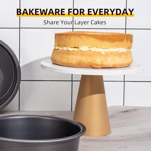 Miniatura 2 de HONGBAKE Molde redondo para hornear pasteles, 8 pulgadas, moldes para galletas poco profundos, moldes para pasteles en capas con agarres más anchos