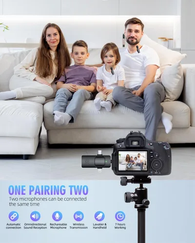 Miniatura 5 de PQRQP Micrófonos inalámbricos Lavalier 3 en 1 para iPhone, iPad, Android, cámara, micrófono USB-C, batería de 7 horas, micrófono mini con reducción