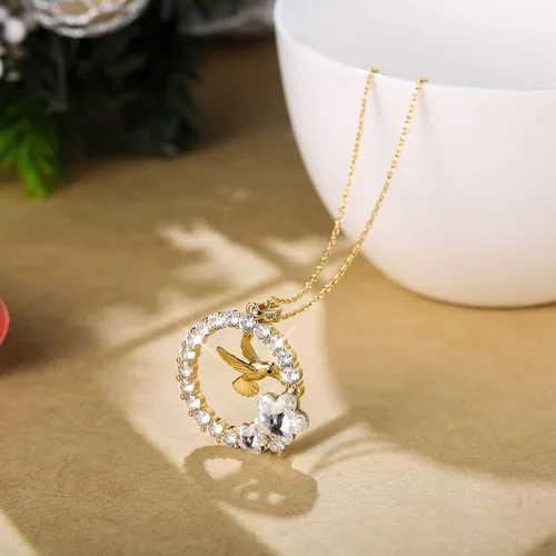 Miniatura 8 de Sllaiss Collar con colgante de colibrí chapado en oro de 18 quilates para mujer collar de animales cristales de Austria regalo de joyería