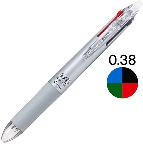 Miniatura 2 de Pilot Bolígrafo Frixion Ball 4, 0.015 in ultrafino, 4 colores (negro, rojo, azul y verde), cuerpo plateado de graduación (PLKFB80UF-GRS)