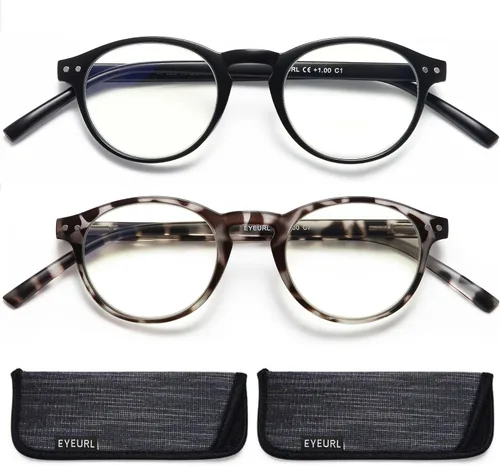 EYEURL Paquete de 4 lentes de lectura redondos pequeños para mujeres y hombres, para colgar en el cuello, lentes TR90 con bloqueo de luz azul para