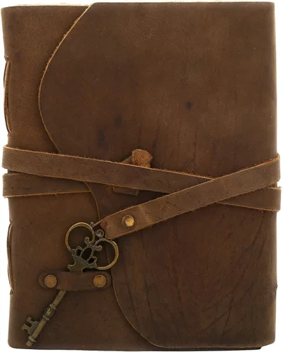 Miniatura 9 de Diario de Cuero Vintage Diario de Viaje Retro, Un Cuaderno de Papel Hecho a Mano Exclusivo con Diario Encuadernado en Cuero con Llave Diario Vintage