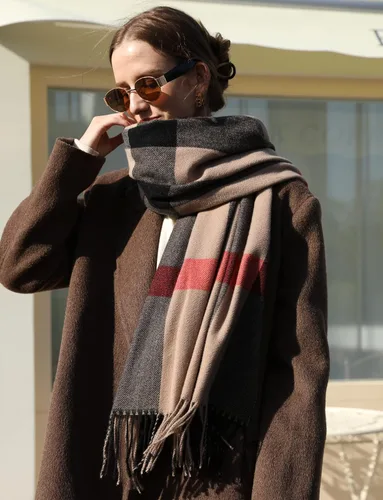 Miniatura 6 de Bufanda de invierno para mujer, chal grande y cálido, clásico con borlas, a cuadros, bufandas gruesas