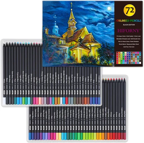 HIFORNY Lápices de Colores Edición Negra Premium para Colorear de Adultos – 72 Lápices de Colorear con Pigmentos de Aplicación Suave, Núcleo Suave