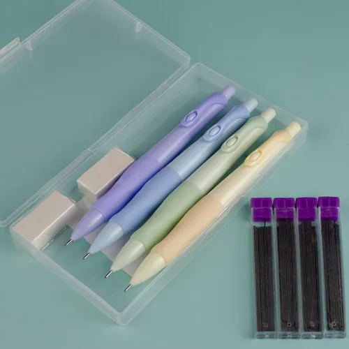 Miniatura 5 de Lindo juego de lápices mecánicos, 4 lápices de 0.028 in, 4 minas de caja, 2 borradores para estudiantes