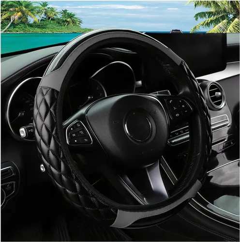Miniatura 14 de Funda para volante de automóvil, 14.5 a 15 pulgadas, de piel antideslizante, diseño cómodo y seguro, accesorios universales para volantes