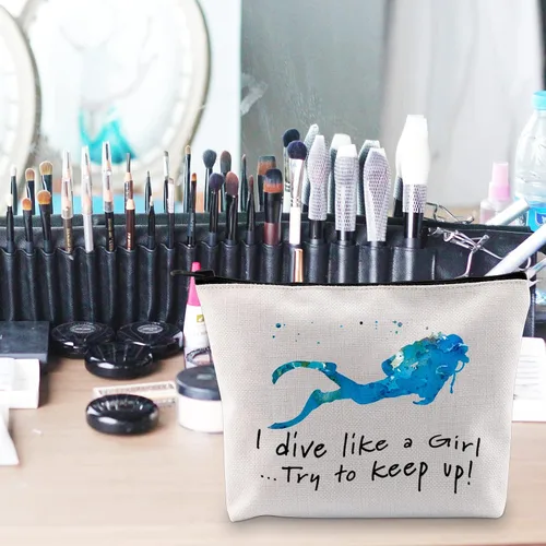 Miniatura 7 de POFULL Regalo para niña de buceo I Dive Like A Girl Try To Keep Up Cosmetic Bag Buceo amante regalo, Buceo como una bolsa de niña