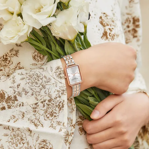 Miniatura 4 de VICTORIA HYDE Reloj rectangular de plata y oro rosa para mujer, relojes clásicos de dos tonos para mujer, Oro Rosa, Japonés