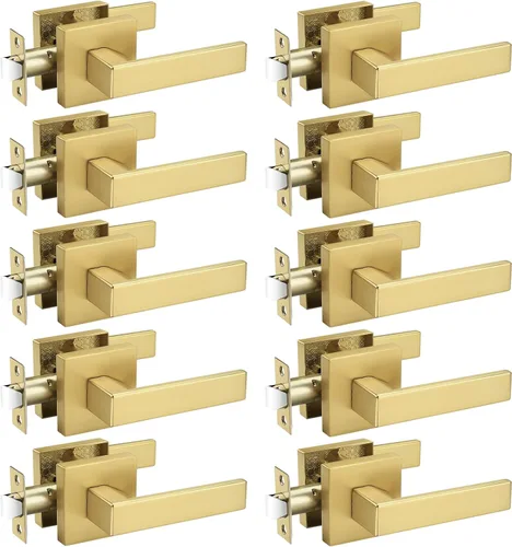 Miniatura 26 de Probrico - Juego de 5 manijas de puerta de paso resistentes para armarios y pasillos, juego de manijas de puerta sin llave de diseño cuadrado Oil
