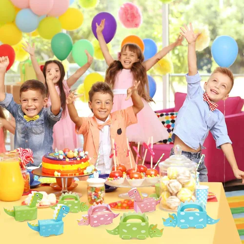 Miniatura 6 de DPKOW Paquete de 24 cajas de golosinas de dinosaurio, bolsas de dulces para recuerdos de fiesta, cajas de golosinas de dinosaurios en forma 3D