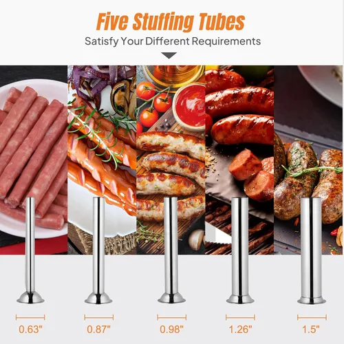 Miniatura 5 de ROVSUN Embutidora de salchichas manual de 11LBS/5L, máquina de salchichas vertical de dos velocidades de acero inoxidable, máquina de relleno