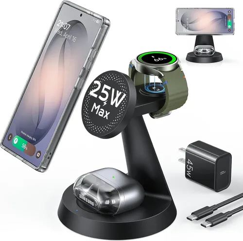 Miniatura 11 de Cargador inalámbrico magnético para Samsung, estación de carga 3 en 1 compatible con cargador MagSafe Samsung para Galaxy S25 Ultra S24 Z