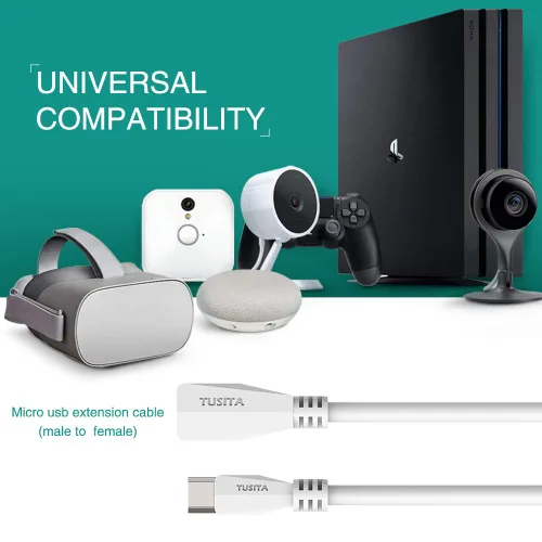 Miniatura 3 de TUSITA Cable de extensión de alimentación micro USB (20 pies 19.7 ft) – Cable extensor macho a hembra de repuesto para Blink XT2 al aire libre