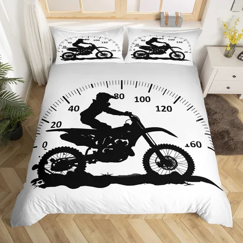 Miniatura 7 de Feelyou Juego de funda de edredón de motocross para deportes extremos, juego de ropa de cama de carreras de motocross para niños, decoración