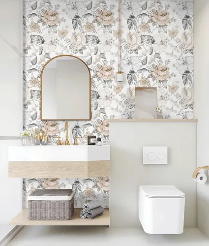 Miniatura 3 de Hopepak Papel Tapiz Floral Despegar y Pegar para Dormitorio Estilo Moderno Granja Papel de Pared con Flores Autoadhesivo Removible Papel de Contacto