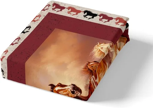 Miniatura 5 de Manfei Sábana bajera ajustable de caballo al galope, tamaño individual, funda de cama con temática de animales con 1 funda de almohada, juego