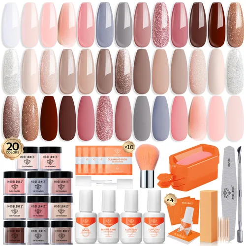 Miniatura 10 de Modelones Kit de uñas en polvo de inmersión de Navidad, 20 colores, rojo, verde, marrón, naranja, brillante, juego de iniciación de polvo de A-Kit