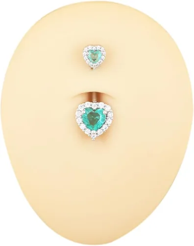 Miniatura 3 de Excepro Piercing para ombligo de acero inoxidable con circonita cúbica verde lago, Acero inoxidable, circonita