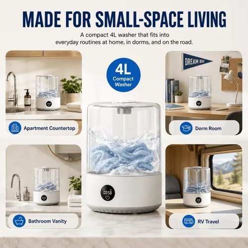Miniatura 9 de Mini lavadora portátil de 4 litros, lavadora compacta inalámbrica recargable para ropa interior, ropa de bebé, ropa para mascotas, ideal