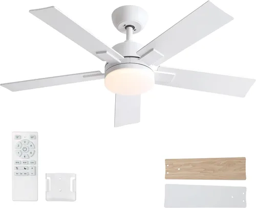 Miniatura 21 de Ventiladores de techo de 42 pulgadas con luces y control remoto, ventilador de techo de níquel cepillado, motor CC reversible de 6 velocidades, LED
